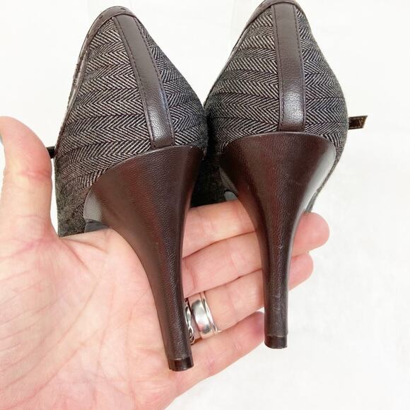 Vintage Connie Womens Heels Fabric Leather Materialistic Peep Toe Brown 8.5M - Picture 6 of 9